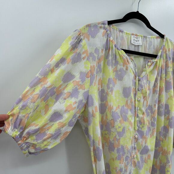 SABO Yellow Purple Orange Oversized Puff Sleeve Peplum Waist Tie Mini Dress 6 - Picture 9 of 11